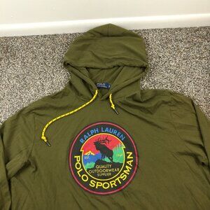 Polo Ralph Lauren Hoodie T-Shirt Sportsman Logo Olive Green Mens XL